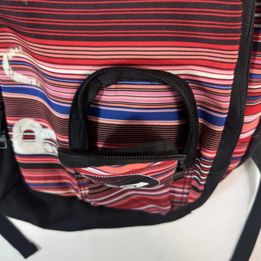 Y2K Roxy Womens Red Black Striped Backpack Multicolor School Travel Laptop Bag